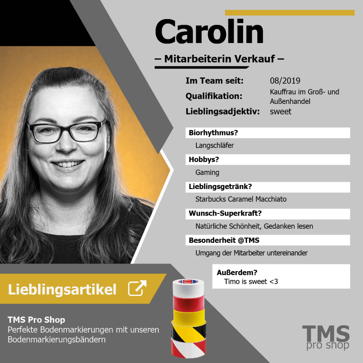TMS Pro Shop Mitarbeiterin Verkauf Steckbrief
