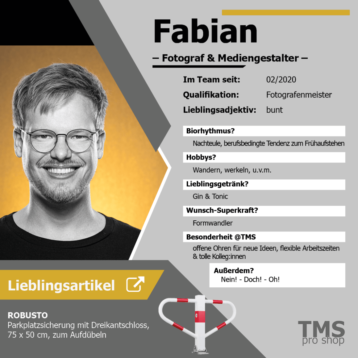 TMS Pro Shop Mitarbeiter Fotograf Steckbrief