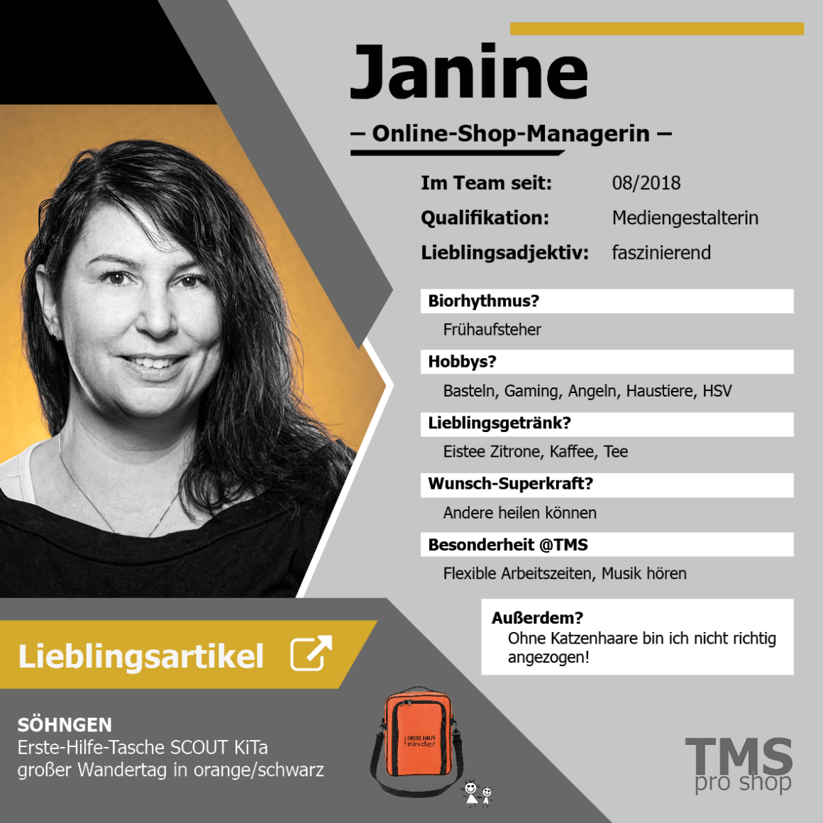 TMS Pro Shop Mitarbeiterin Marketing Steckbrief
