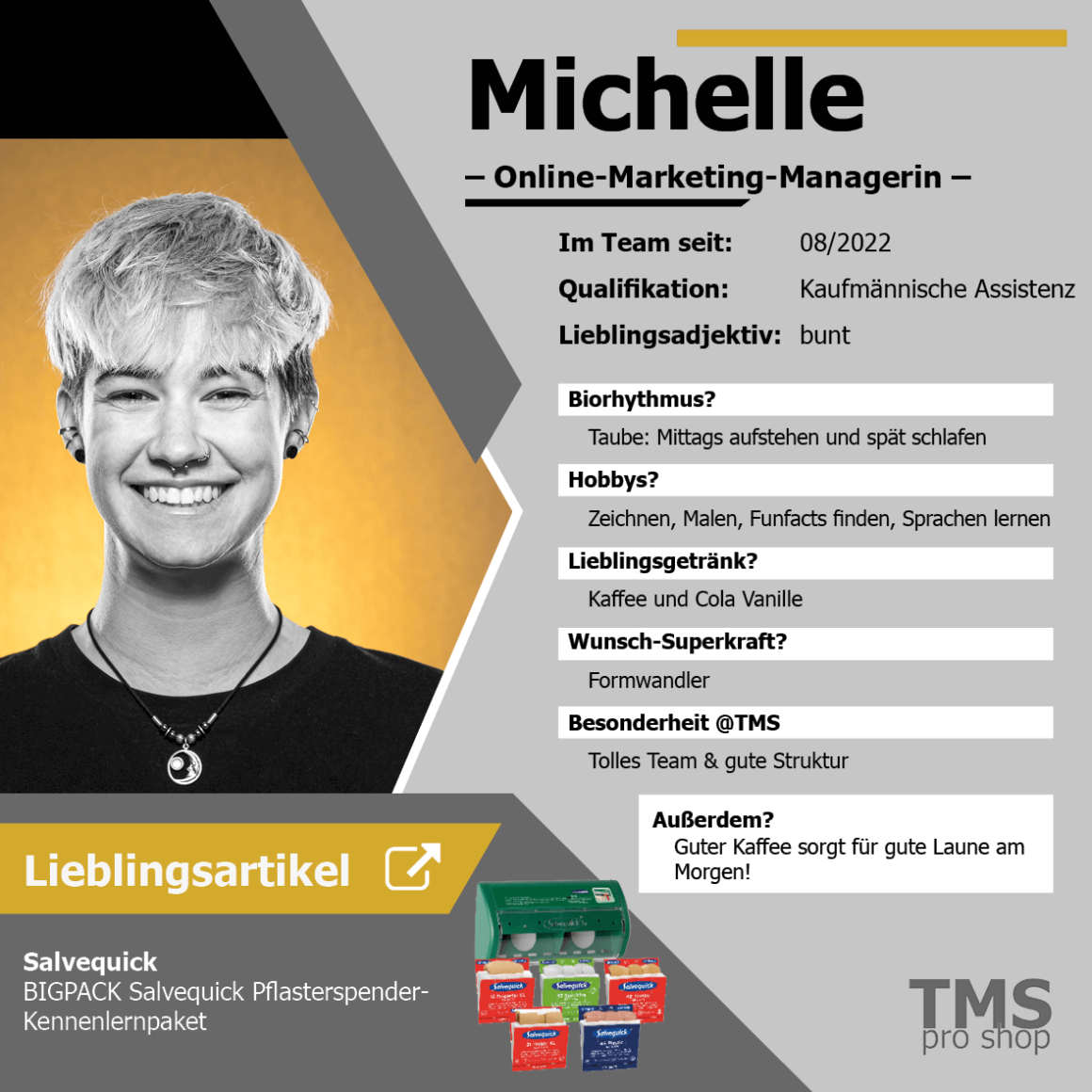TMS Pro Shop Mitarbeiterin Marketing Steckbrief