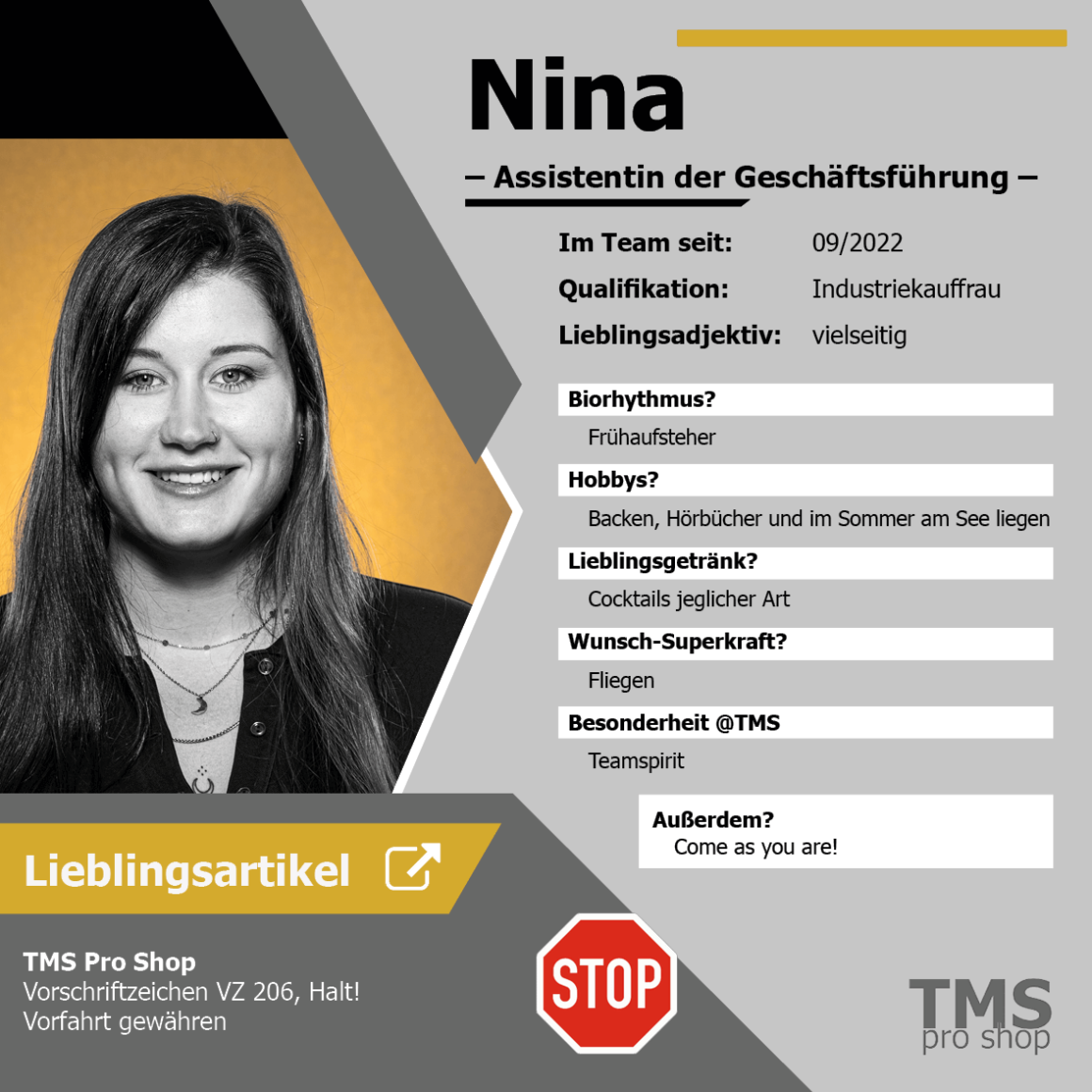 TMS Pro Shop Assistentin der Geschäftsführung Steckbrief